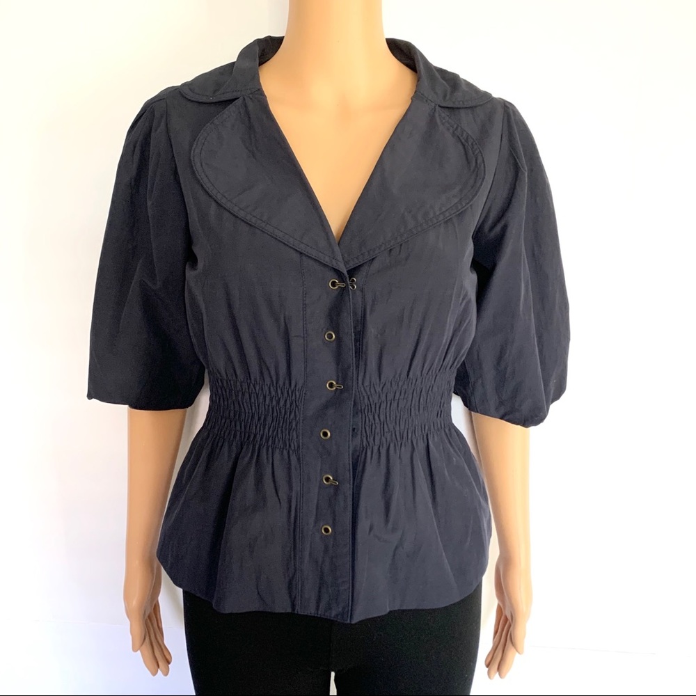 📦 MALDITA Navy Collared Half Sleeve Nylon Blouse